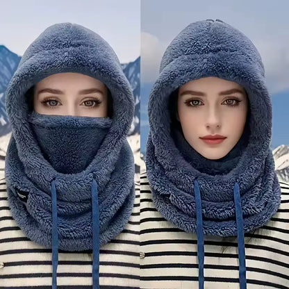 Winter Solid Color Balaclava Drawstring Face Insulation Cover Women Adjustable Thick Integrated Neck Cover Full Face Mask Riding