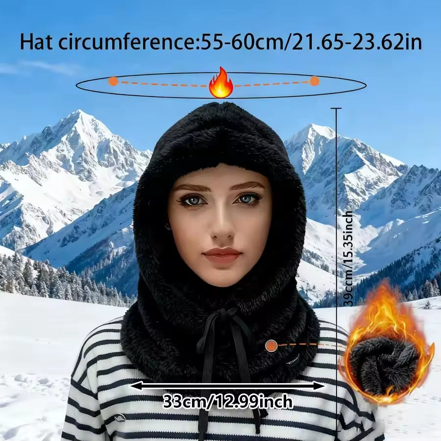 Winter Solid Color Balaclava Drawstring Face Insulation Cover Women Adjustable Thick Integrated Neck Cover Full Face Mask Riding